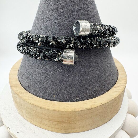 Swarovski Crystaldust Double Bangle Bracelet in black Memory Wire - Picture 3 of 16